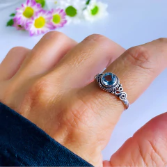 Anel de prata 925 com pedra natural topázio azul (A2449) - loja online