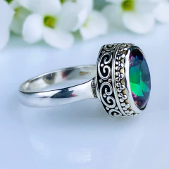 Anel de prata 925 com pedra natural topázio místico (A2941) na internet