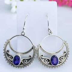 Brincos de prata 925 com pedra natural ametista (B2400)