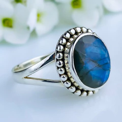 Anel de prata 925 com pedra natural labradorita (A2924) - comprar online