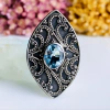 Anel Indiano Prata 925 com Pedra Natural Topázio Azul (A215)