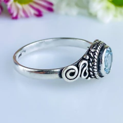 Anel de prata 925 com pedra natural topázio azul (A2449) - comprar online