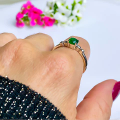 Anel de prata 925 com pedra natural ágata verde e marcassita (A2860) - PRATAdaPEDRA