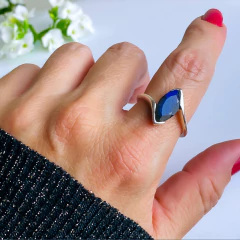 Anel de prata 925 com pedra natural labradorita (A2903)