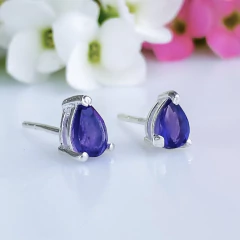 Brincos de prata 925 com pedra natural ametista (B2385) - comprar online
