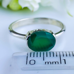 Anel de prata 925 com pedra natural ágata verde (A2393) - loja online