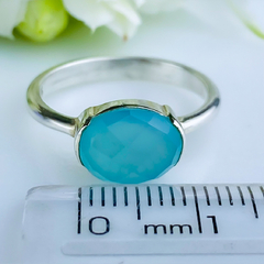 Anel de prata 925 com pedra natural calcedônia (A2389) - loja online