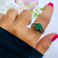 Anel de prata 925 com pedra natural ágata verde (A2412) - comprar online