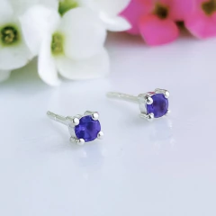 Brincos de prata 925 com pedra natural ametista (B2389) - comprar online