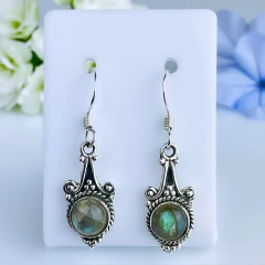 Brincos de prata 925 com pedra natural labradorita (B2323)