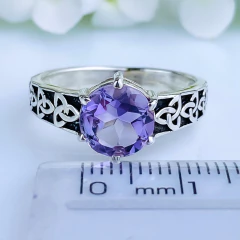 Anel de prata 925 com pedra natural ametista (A2926)