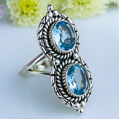 Anel de prata 925 com pedra natural topázio azul (A2366) - comprar online