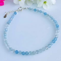 Pulseira de prata 925 com pedra natural água marinha (PB467)