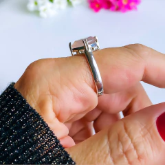 Anel de prata 925 com pedra natural quartzo rosa (A2892) - comprar online