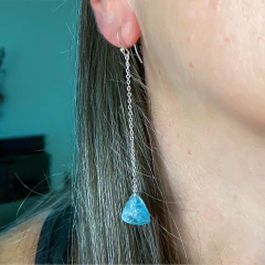 Brincos de prata 925 com pedra bruta natural água marinha (B2214) - loja online