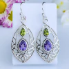 Brincos de prata 925 com pedra natural ametista e peridoto (B2210)
