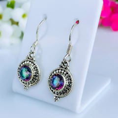 Brincos de prata 925 com pedra natural topázio místico (B2408) - PRATAdaPEDRA