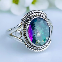 Anel de prata 925 com pedra natural topázio místico (A2907) - comprar online
