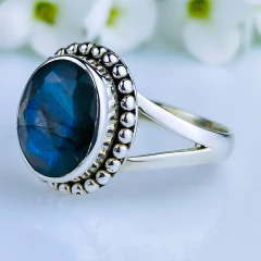 Anel de prata 925 com pedra natural labradorita (A2924) - loja online