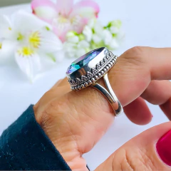 Anel de prata 925 com pedra natural topázio místico (A2420) - comprar online