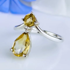 Anel de prata 925 com pedra natural citrino (A2536) - PRATAdaPEDRA