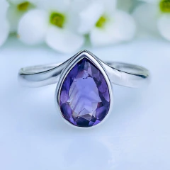 Anel de prata 925 com pedra natural ametista (A2914)