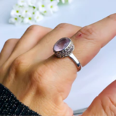 Anel de prata 925 com pedra natural quartzo rosa (A2939) na internet