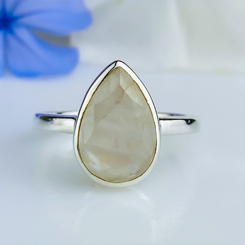 Anel de prata 925 com pedra da lua natural (A2539)