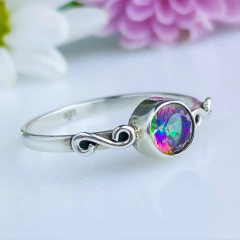 Anel de prata 925 com pedra natural topázio místico (A2763) na internet