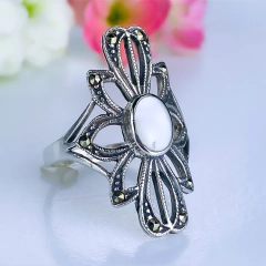 Anel de prata 925 madrepérola e marcassitas (A1754) - comprar online