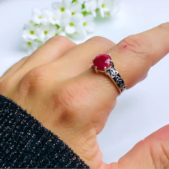 Anel de prata 925 com pedra natural rubi (A2928) na internet
