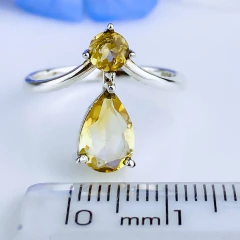 Anel de prata 925 com pedra natural citrino (A2536) - loja online