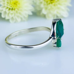 Anel de prata 925 com pedra natural ágata verde (A2349) na internet