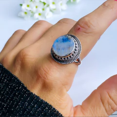 Anel de prata 925 com pedra da lua natural (A2905) na internet