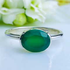 Anel de prata 925 com pedra natural ágata verde (A2393)