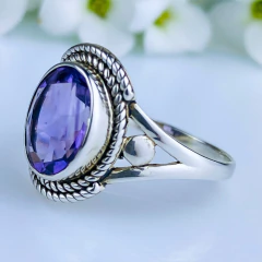 Anel de prata 925 com pedra natural ametista (A2909) - PRATAdaPEDRA