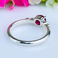 Anel de prata 925 com pedra natural ágata vermelha e marcassita (A2859) - PRATAdaPEDRA