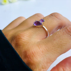 Anel de prata 925 com pedra natural ametista (A2347)
