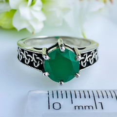 Anel de prata 925 com pedra natural ágata verde (A2412)