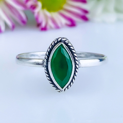 Anel de prata 925 com pedra natural ágata verde (A2438)