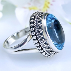 Anel de prata 925 com pedra natural topázio azul sky (A2423) - PRATAdaPEDRA