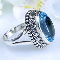 Anel de prata 925 com pedra natural topázio azul sky (A2423) - PRATAdaPEDRA
