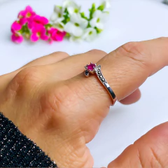 Anel de prata 925 com pedra natural ágata vermelha e marcassita (A2858) - comprar online