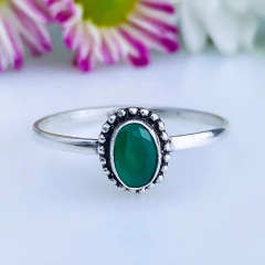 Anel de prata 925 com pedra natural ágata verde (A2428)
