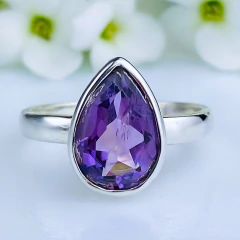 Anel de prata 925 com pedra natural ametista (A2919) - comprar online
