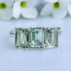 Anel de prata 925 com pedra natural prasiolita (A2938)