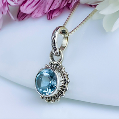 Pingente de prata 925 com pedra natural topázio azul (P1172) na internet