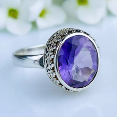 Anel de prata 925 com pedra natural ametista (A2940) - comprar online