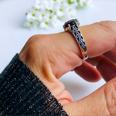 Anel de prata 925 com pedra natural ônix (A2927) - PRATAdaPEDRA