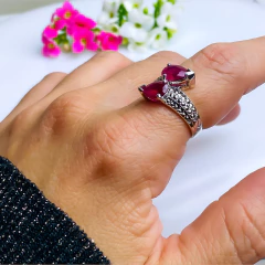 Anel de prata 925 com pedra natural ágata vermelha e marcassita (A2850) - comprar online